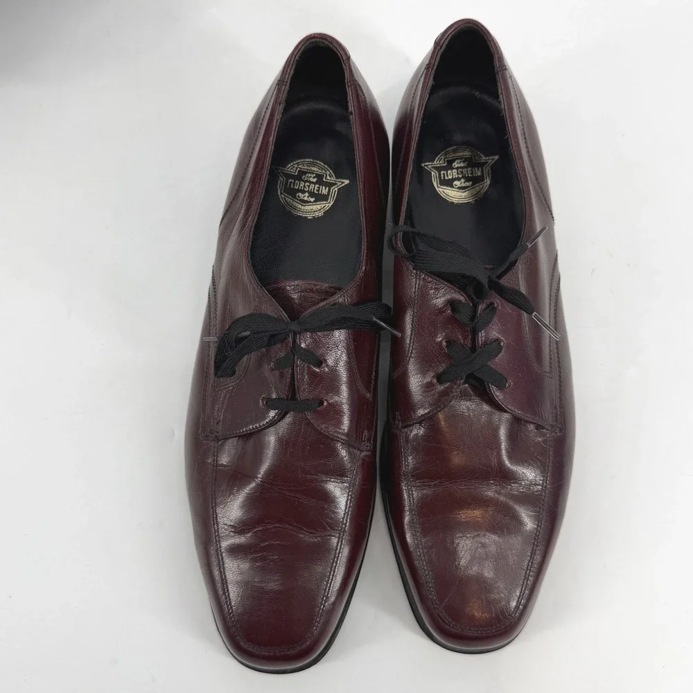 Florsheim Mens Burgundy Leather Apron Toe Derby Shoes‎ 8 D Made in India